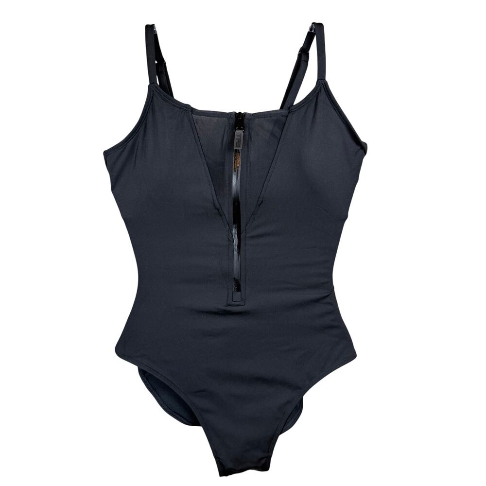 TA3 Zippy Black One-Piece Swimsuit Zip Front Lace-Up Back Sculpting